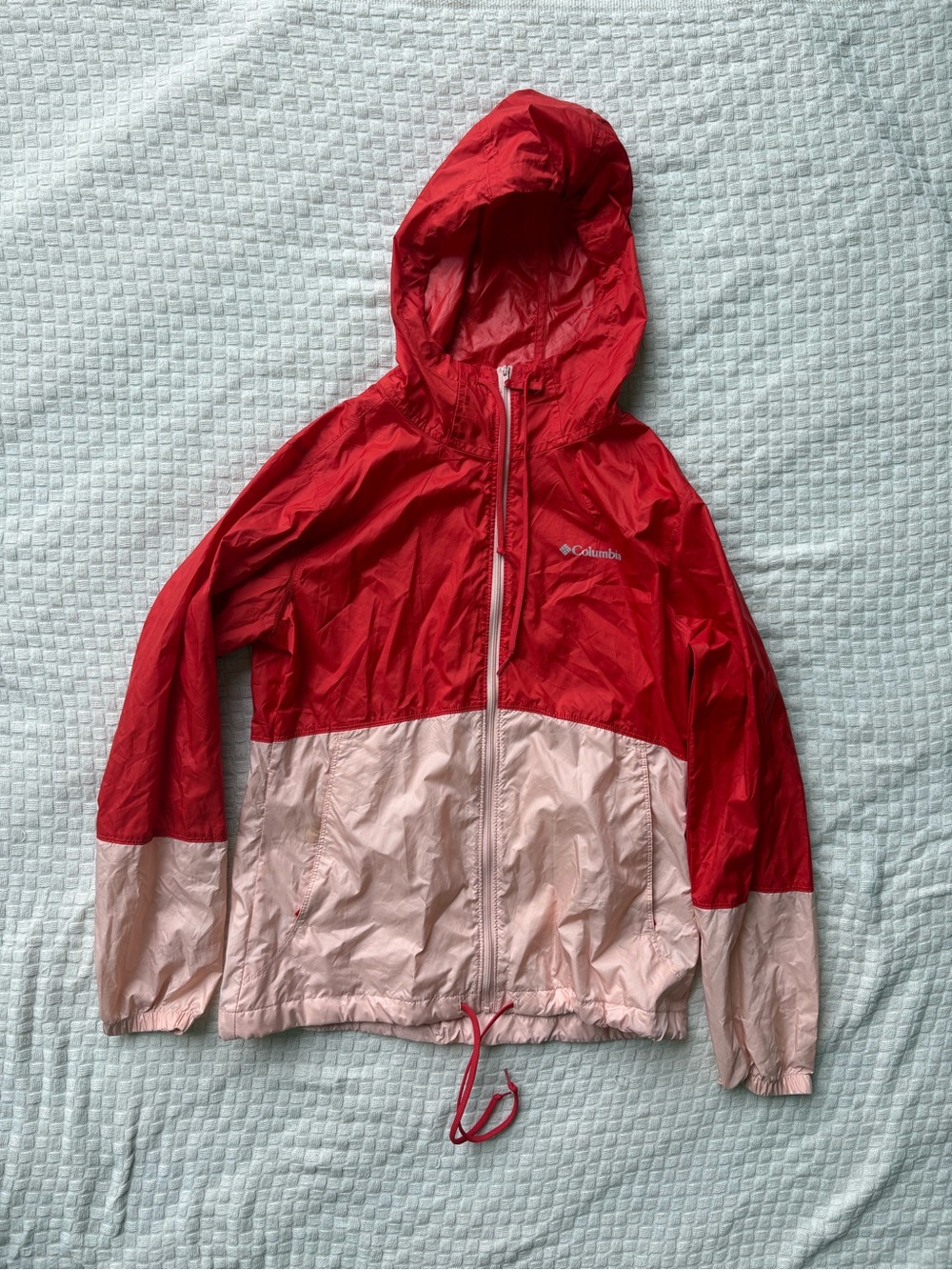 Columbia Red & Light Pink Colorblock Hooded Windbreaker